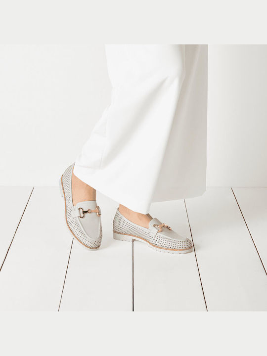 Leather Women's Loafers in White Color