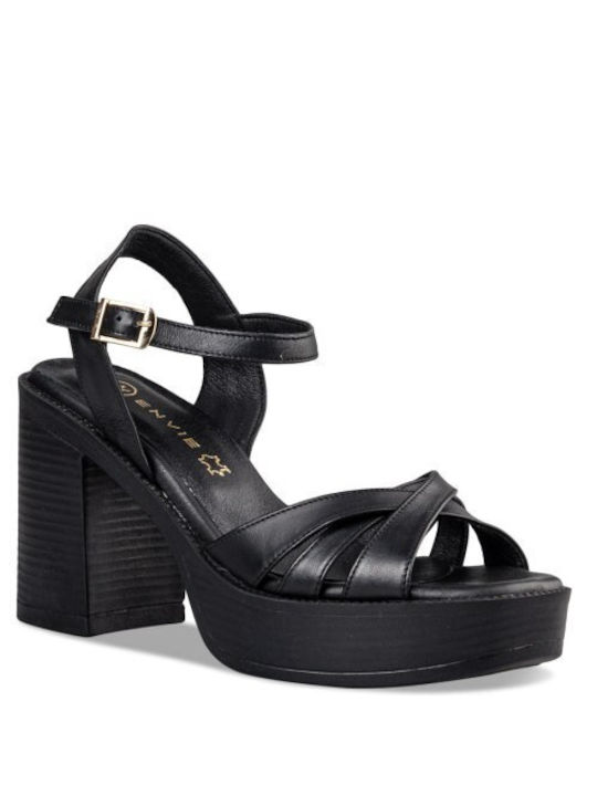 Envie Shoes Platform Women's Sandals Black with Chunky Low Heel