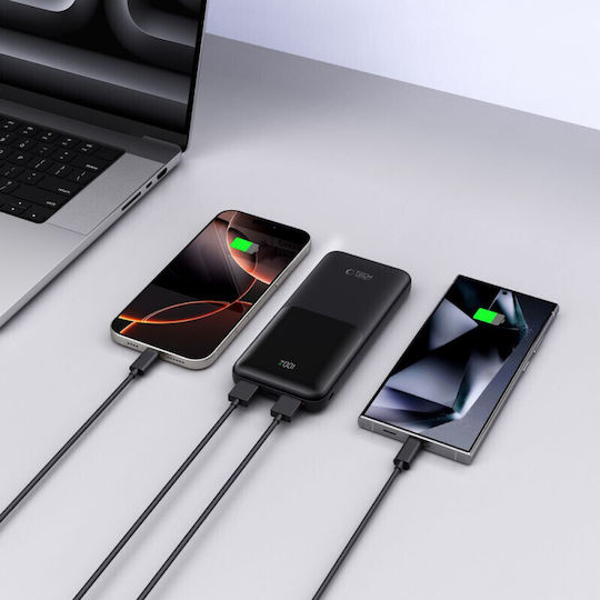 Tech-Protect PB01 Power Bank 10000mAh 22.5W με 2 Θύρες USB-A και Θύρα USB-C Μαύρο