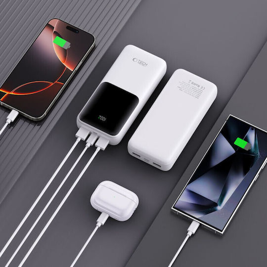 Tech-Protect PB02 Power Bank 20000mAh 22.5W with 2 USB-A Ports and USB-C Port White