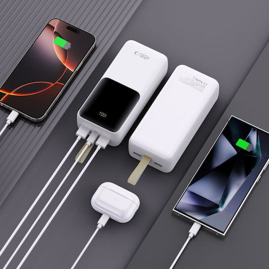 Tech-Protect PB03 Power Bank 30000mAh 22.5W with 2 USB-A Ports and USB-C Port White