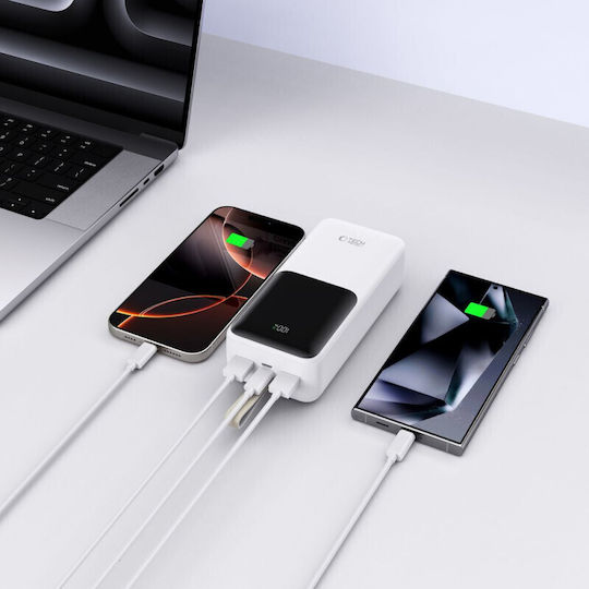 Tech-Protect PB03 Power Bank 30000mAh 22.5W with 2 USB-A Ports and USB-C Port White