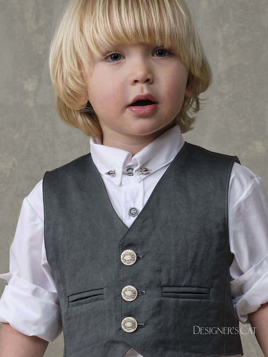 Designer's Cat Boys Baptism Suit with Vest 6pcs Gray