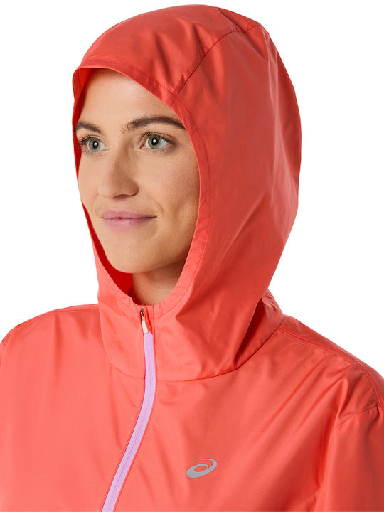 Women's Running Short Sports Jacket Waterproof and Windproof for Winter with Hood Coral