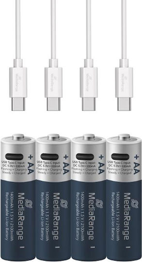 MediaRange Επαναφορτιζόμενες Μπαταρίες AA Li-ion 1400mAh 1.5V 4τμχ