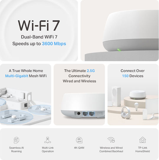 TP-LINK Deco BE25 v1 Точка за достъп с Mesh Wi-Fi 7 Двулентов (2.4 и 5GHz) Троен комплект