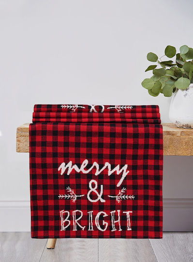Χριστουγεννιάτικη Τραβέρσα Merry & Bright Red Multi 100% Cotton Knitted 45×150 Liolios Home