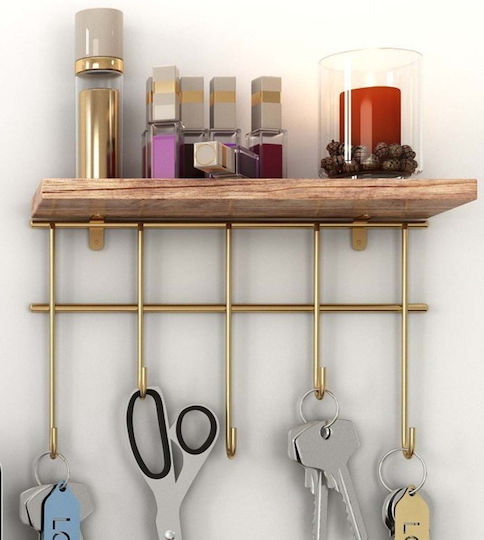 Wooden Wall Key Holder 5 Hooks 20x10x27cm