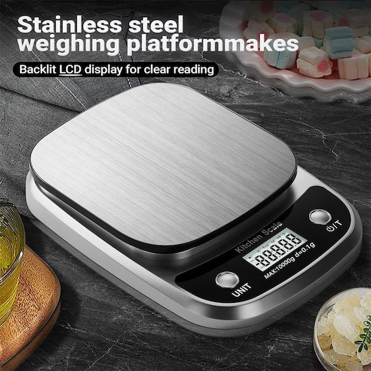 Digital Kitchen Scale Up To 10kg Silver