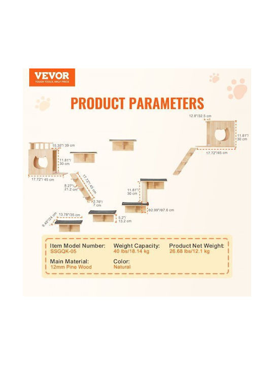 Vevor Scratching Post Cat Trees Beige Wall Mounted 7.6x7.6cm