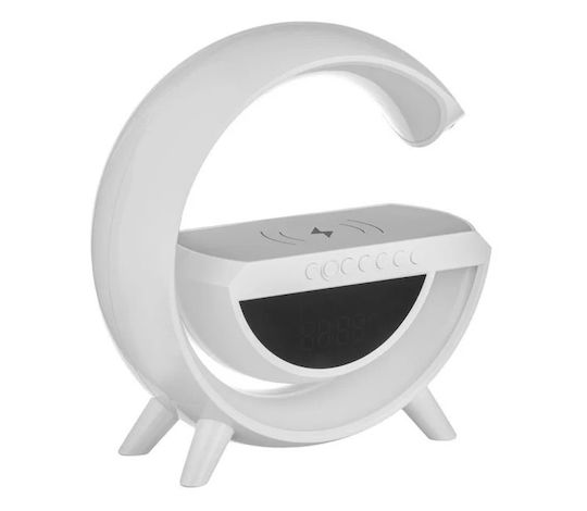 Bec Inteligent 7 Culori Ceas Difuzor Încărcare Wireless Bluetooth RGB 1200mAh 24x9x25 cm Alb