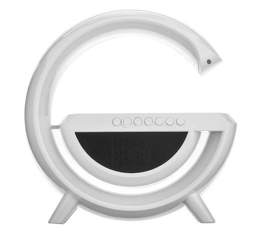 Bec Inteligent 7 Culori Ceas Difuzor Încărcare Wireless Bluetooth RGB 1200mAh 24x9x25 cm Alb