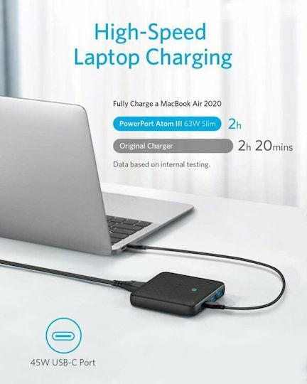 Anker Charging Station with 2 USB-A Ports and 2 USB-C Ports 65W Power Delivery in Black Color (Powerport Atom Iii)