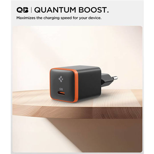 Spigen Charger Without Cable With USB-C Port 30W Quick Charge 3.0 Black (ArcStation Essential)