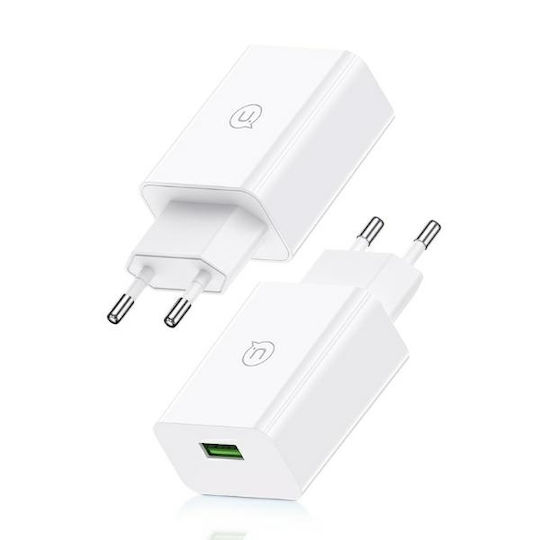 Usams Charger with USB-A Port and Cable Lightning 18W Quick Charge 3.0 Whites (US-CC083)