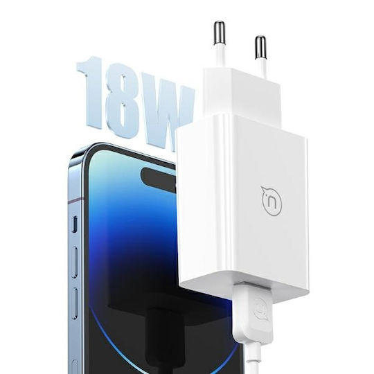 Usams Charger with USB-A Port and Cable Lightning 18W Quick Charge 3.0 Whites (US-CC083)