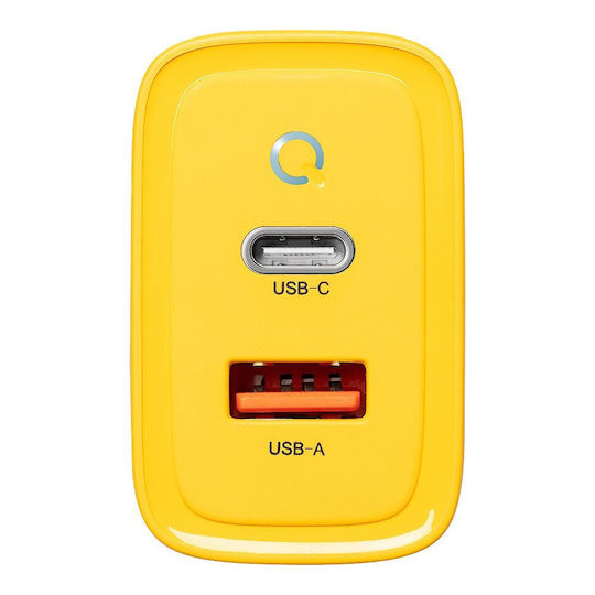 Tactical Φορτιστής Χωρίς Καλώδιο GaN με Θύρα USB-A και Θύρα USB-C 45W Power Delivery / Quick Charge 3.0 Κίτρινος (Microgrid GaN)