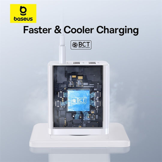 Baseus GaN Wireless Charger with 2 USB-A Output Ports and USB-C Output Port 30W Power Delivery White (Cube Trio)