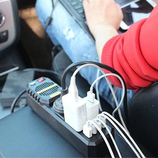 Car Voltage Inverter Linomag Dc Ac 12v/220v Eu Uk Usa Au Plug Adapter 4xusb 2.1 Black