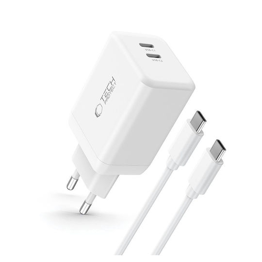 Tech-Protect Charger GaN with 2 USB-C Ports and Cable USB-C - USB-C 45W Whites