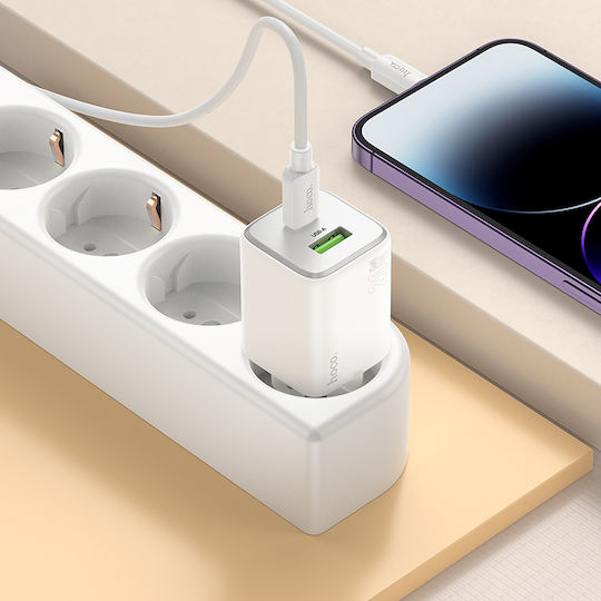Hoco Φορτιστής Χωρίς Καλώδιο με Θύρα USB-A και Θύρα USB-C 20W Power Delivery / Quick Charge 3.0 Λευκός (N41 Almighty)