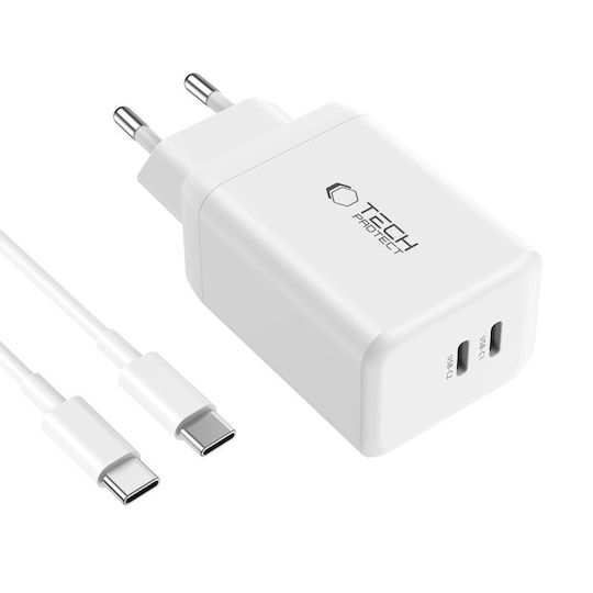 Tech-Protect Charger GaN with 2 USB-C Ports and Cable USB-C - USB-C 45W Whites (NC45W)