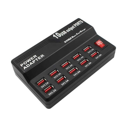 Andowl Βάση Φόρτισης με 10 Θύρες USB-A 60W σε Μαύρο χρώμα (Q-CD10P)