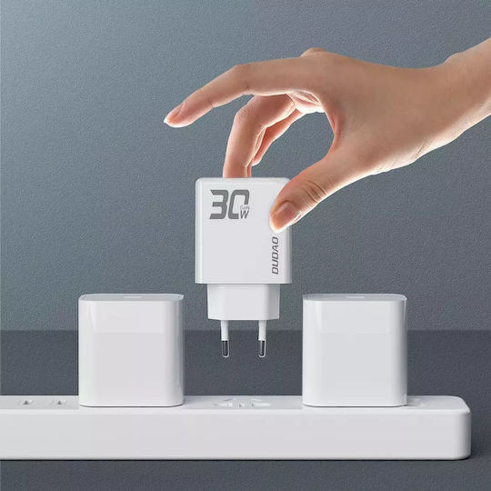 Dudao Φορτιστής Χωρίς Καλώδιο GaN με Θύρα USB-A και Θύρα USB-C 30W Power Delivery / Quick Charge 3.0 Λευκός (A30EU)