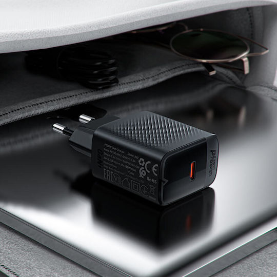 Acefast Φορτιστής GaN με Θύρα USB-C και Καλώδιο USB-C - USB-C 20W Power Delivery Μαύρος (A82)