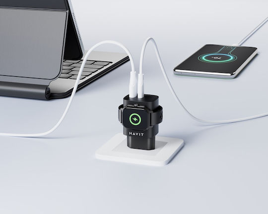 Havit Încărcător Fără Cablu cu Port USB-A și Port USB-C 22W Livrarea energiei / Quick Charge 3.0 Negruς (UC132)