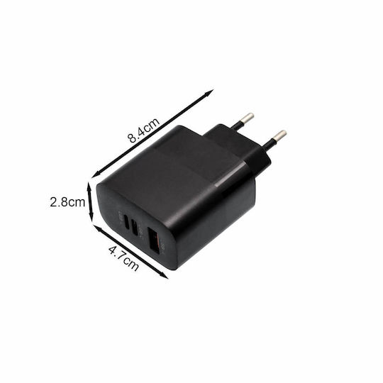 Takemore Φορτιστής με Θύρα USB-A και Θύρα USB-C και Καλώδιο USB-C - Lightning 66W Μαύρος (A85CL)