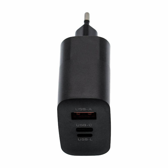 Takemore Φορτιστής με Θύρα USB-A και Θύρα USB-C και Καλώδιο USB-C - Lightning 66W Μαύρος (A85CL)