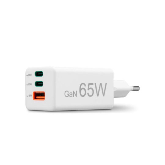HAMA Зарядно без кабел GaN с USB-A порт и 2 USB-C порта 65W Power Delivery Бял (00201996)