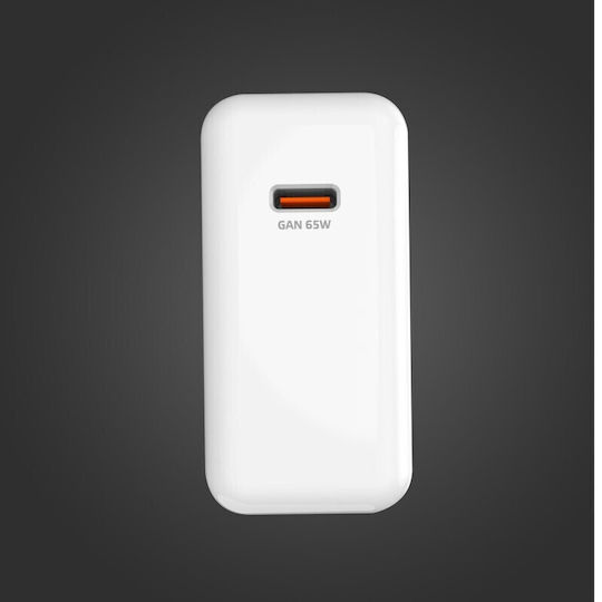 Celly GaN Kabelloser Handyladegerät mit USB-C Ausgangsanschluss 65W Stromlieferung Weiß (TC1C65WGAN)
