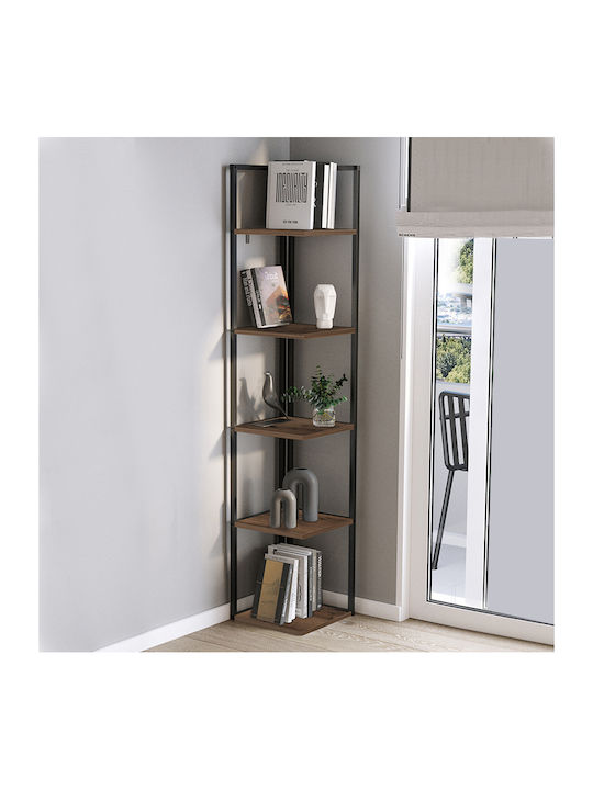 Corner Bookcase Lidia Black Velvet-Black Metal 33.5x33.5x180cm