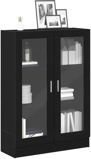 Wohnzimmer-Vitrine aus Spanplatte in Schwarz und Eiche mit Glastür 82,5 x 30,5 x 115 cm