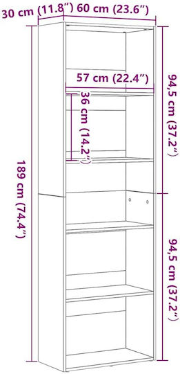 Βιβλιοθήκη Μαύρη Δρυς 60x30x189εκ.