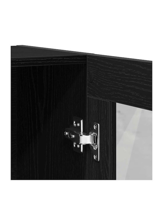 Floor Standing Living Room Display Cabinet made of Particle Board with Windowed Black 82.5x30.5x115cm