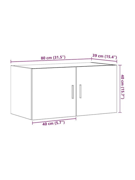 Wall Mount Living Room Cabinet Made of Particle Board Black Oak 80x39x40cm