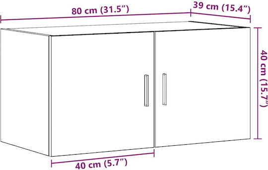 Hängeschrank fürs Wohnzimmer aus Spanplatte Schwarz Eiche 80x39x40 cm