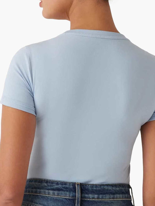 Women's Cotton Blouse with Spaghetti Straps Light Blue