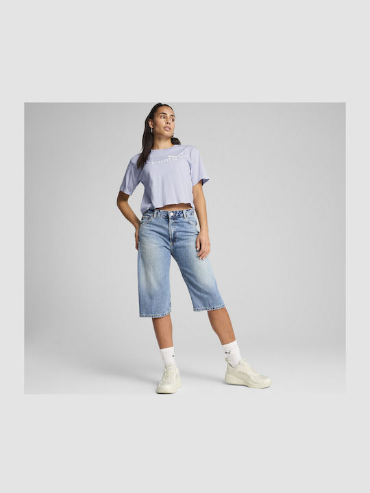 Logo Γυναικείο Crop T-shirt Μωβ