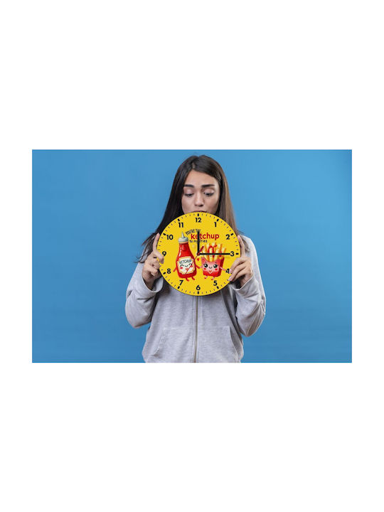 Koupakoupa Ketchup To My Fries Wall Clock Wooden Yellow