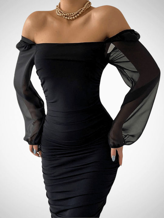 Midi Abendkleid mit Tüll Schwarz