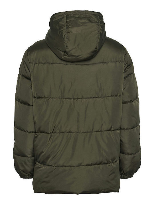 Women's Short Puffer Jacket for Winter Khaki