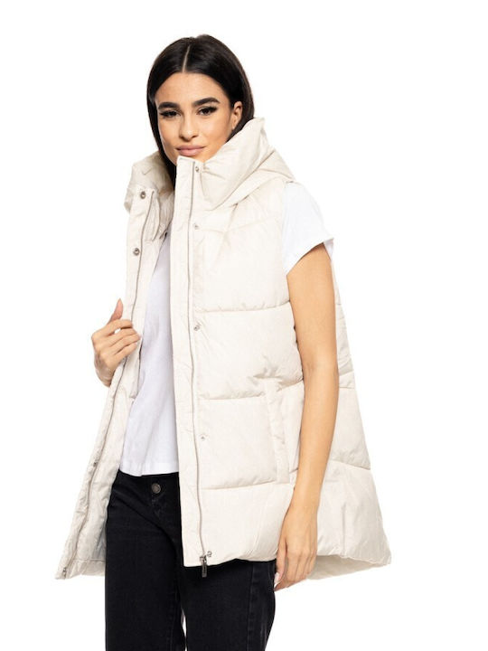 Splendid Women's Puffer Jacket for Spring or Autumn with Hood Off White