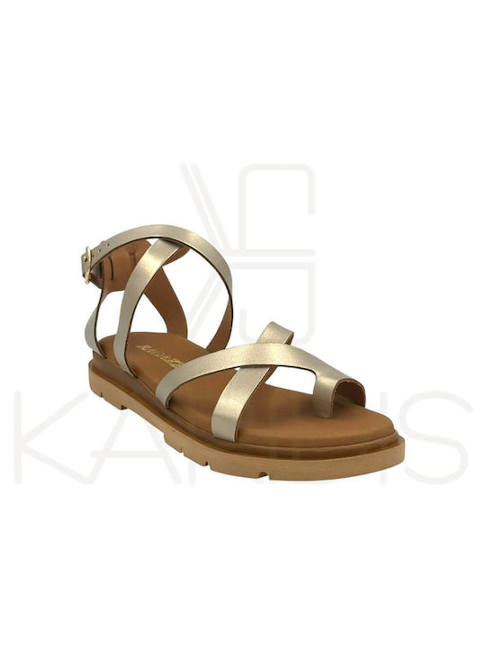 Ragazza Leather Women's Flat Sandals Anatomic in Gold Color