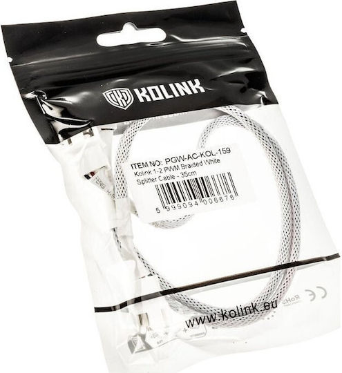 Kolink 1-2 Pwm 4-pin Fan Splitter Cable 35cm Braided White Pgw-ac-kol-159