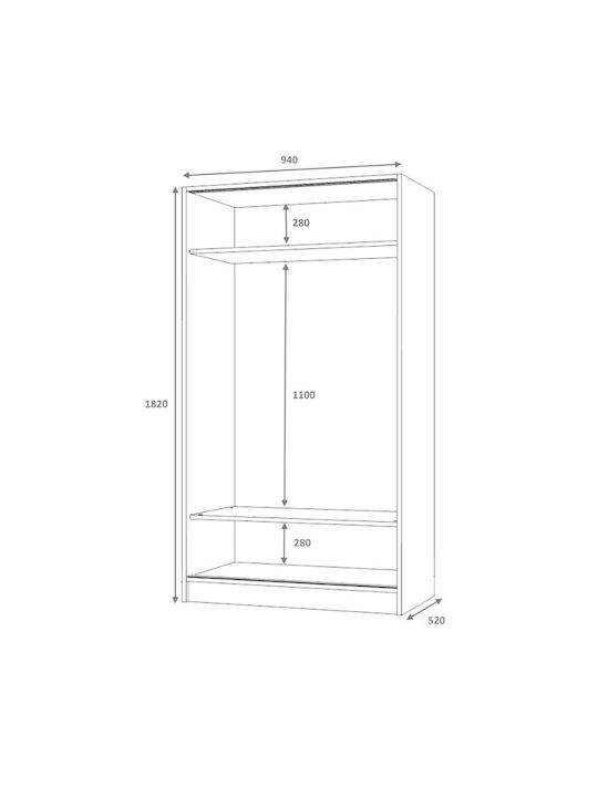 Double Door Wardrobe Sliding Misra Walnut 94x52x182cm