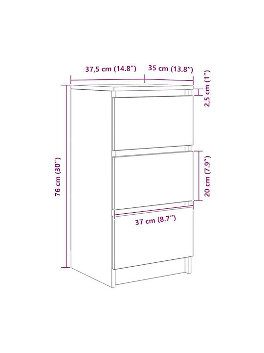 Drawers Storage Wooden L37.5xW35xH76cm